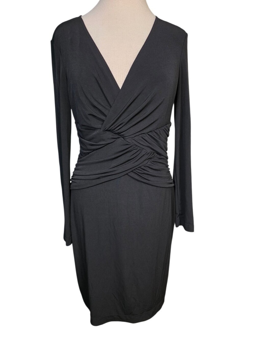 Calvin Klein Women's Black Ruched-Front Long Sleeve Dress Size 10P